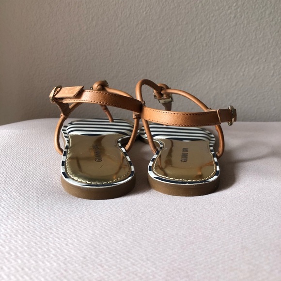 Gianni Bini Leather Navy Blue & Gold Tong Adjustable Ankle Strap Sandals 9.5 - Picture 4 of 16
